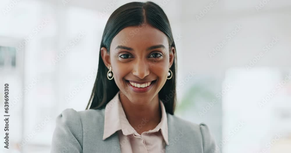 Happy business woman, face and manager of professional in corporate success at office. Portrait of female person, leader or employee smile in happiness for career ambition or opportunity at workplace Happy business woman, face and manager of professional in corporate success at office. Portrait of female person, leader or employee smile in happiness for career ambition or opportunity at workplace