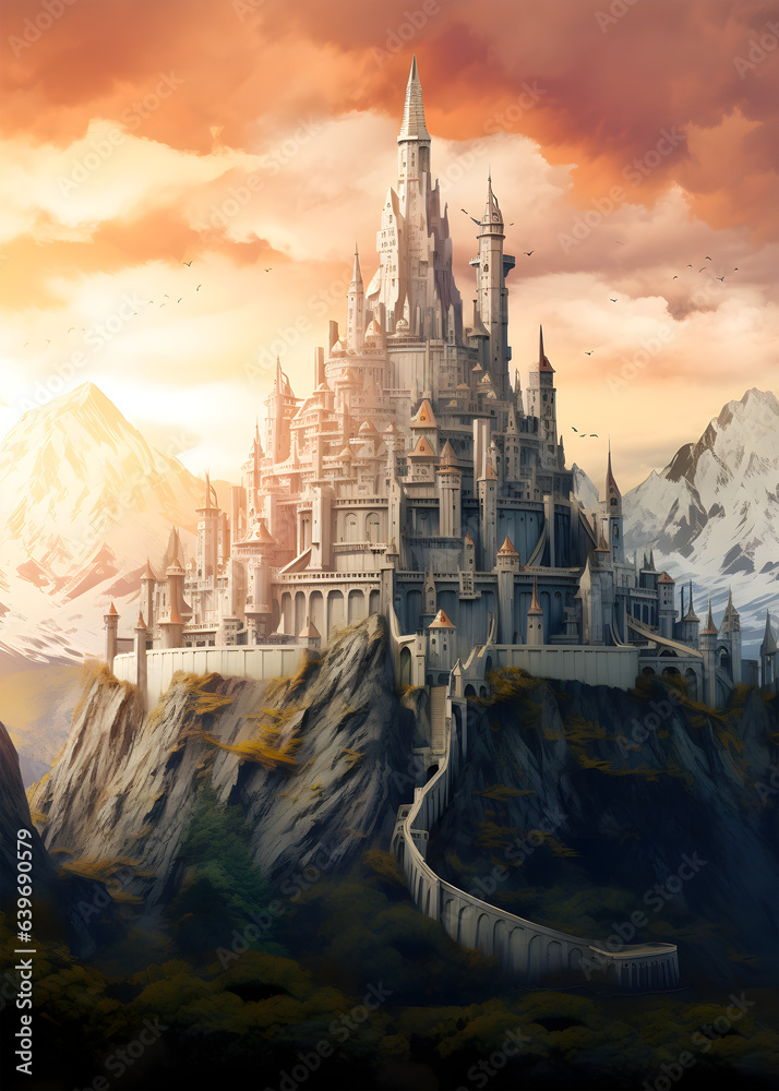Travel Poster - Lord of the Ring Minas Thirit castle landscape
