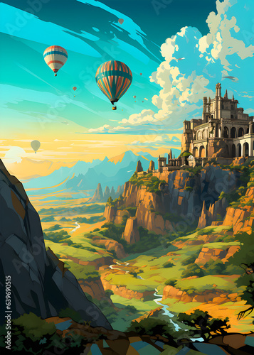 Travel Poster - Hot Air Ballon travel in cities