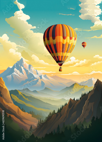 Travel Poster - Hot Air Ballon travel in cities © Valentin