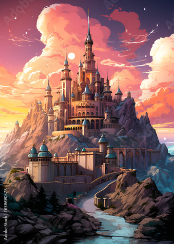 Travel Poster - Lord of the Ring Minas Thirit castle landscape