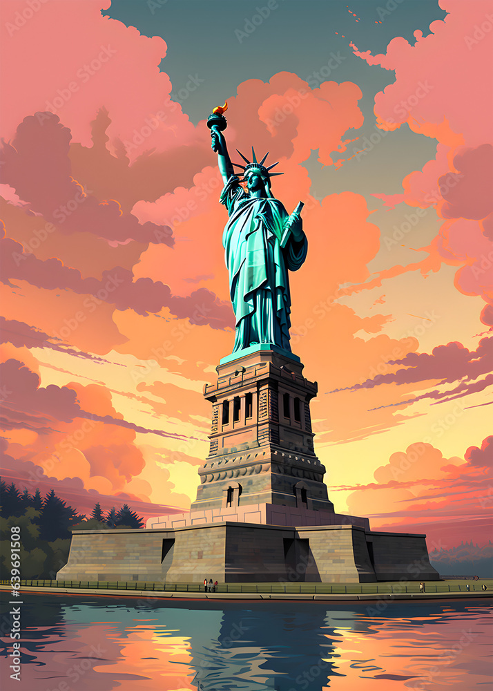 Fototapeta premium Travel Poster - USA - New York Liberty Status landscape