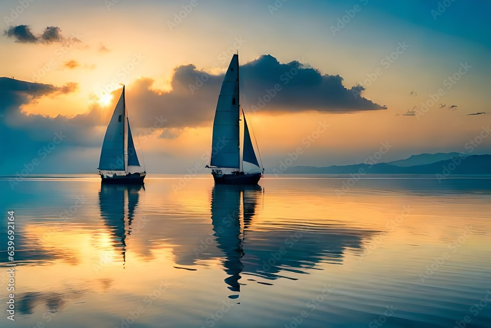 Two sailing boats at sunset