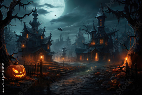 Halloween mystical background illustration, night scene