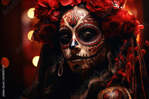 Woman carnival mask in style of Santa muerte