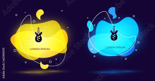 Black Electric bass guitar icon isolated on black background. Abstract banner with liquid shapes. Vector