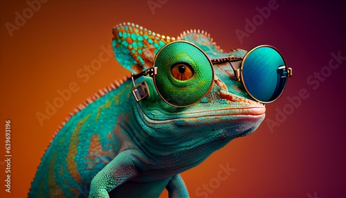 green chameleon monster wearing sunglasses. Generative in ai