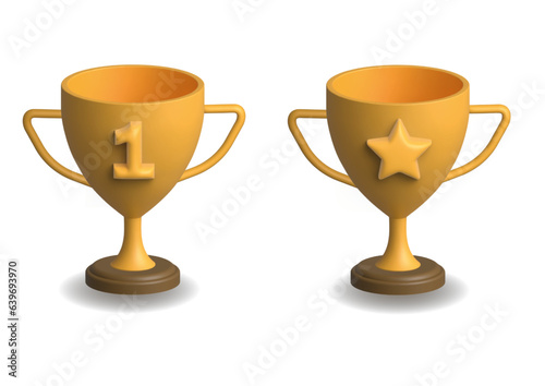 Awards web icons in 3D style. Winner, medal, trophy, server, reward, certificate, collection. 3D Vector illustration. 