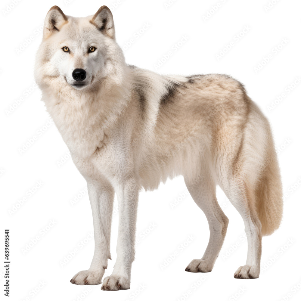 standing white wolf on transparent background
