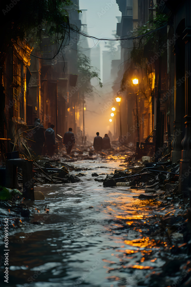 Flooded street in the city