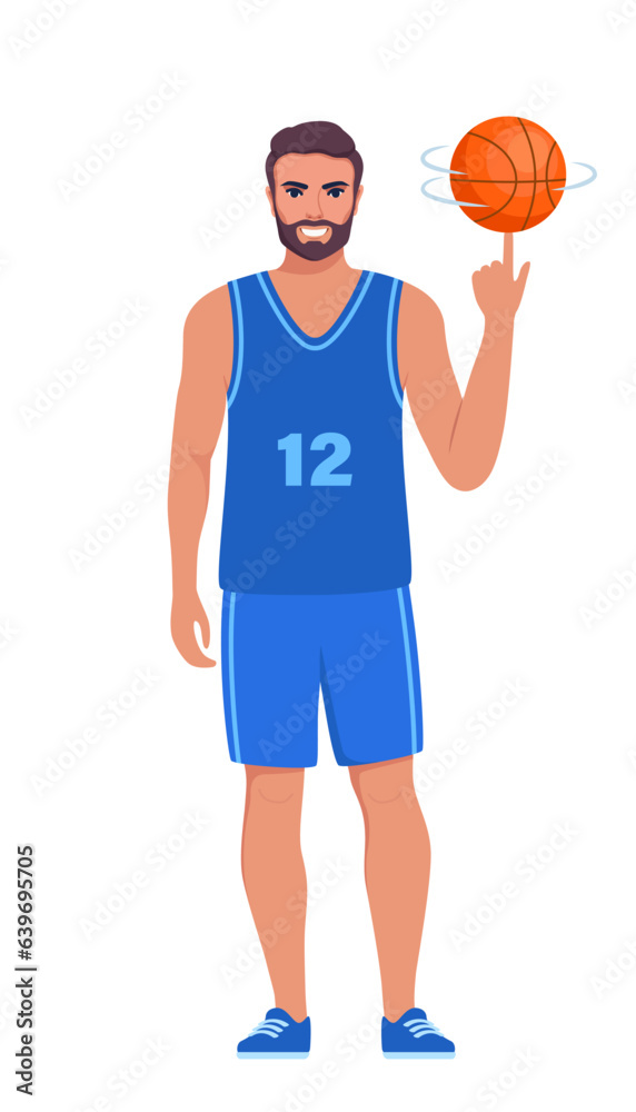 Happy man basketball player in uniform with ball isolated on white background. Vector illustration. Happy man basketball player in uniform with ball isolated on white background. Vector illustration.