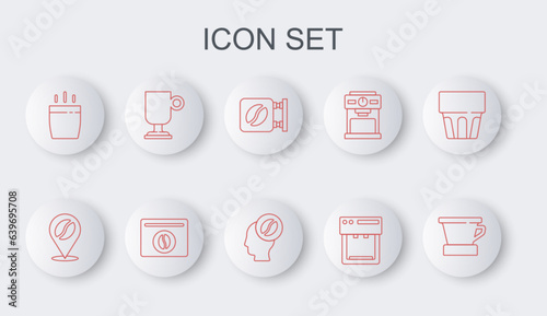 Set line V60 coffee maker, Location with bean, Street signboard, Coffee machine, cup, Irish, Bag beans and Barista icon. Vector photo