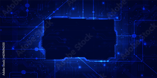 Digital technology CPU processor chip blue background, cyber nano circuit board microchip, abstract communication, innovation futuristic tech, internet network connection, Ai big data, illustration 3d