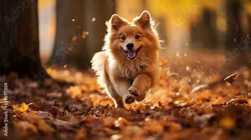 an dog running through some leaves in the woods © Png Store x munawer
