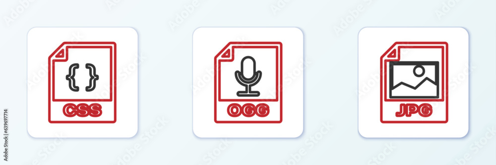 Set line JPG file document, CSS and OGG icon. Vector Set line JPG file document, CSS and OGG icon. Vector
