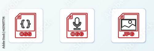 Set line JPG file document, CSS and OGG icon. Vector