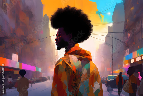 Afrofuturist visionary with vibrant afro hairstyle concept art nouveau generative ai