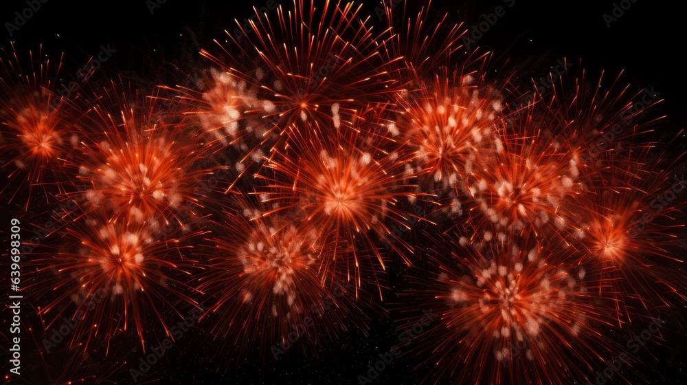 Seamless vector pattern of fireworks. Stunning night fireworks wallpaper on a black background. Bright red fireworks texture illustration. Midnight with multicolored firework pattern. Seamless vector pattern of fireworks. Stunning night fireworks wallpaper on a black background. Bright red fireworks texture illustration. Midnight with multicolored firework pattern.