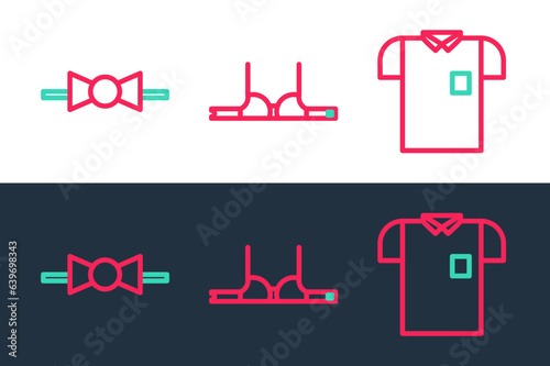 Set line Polo shirt, Bow tie and Bra icon. Vector