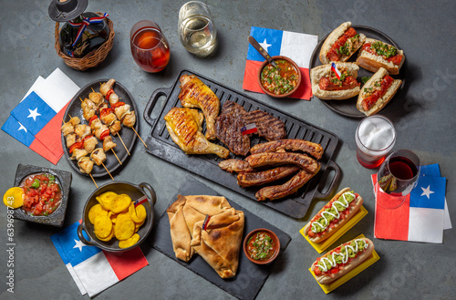 Wallpaper Mural Chilean independence day table with traditional festive food for fiestas patrias. Dish and drink on 18 September party. Torontodigital.ca