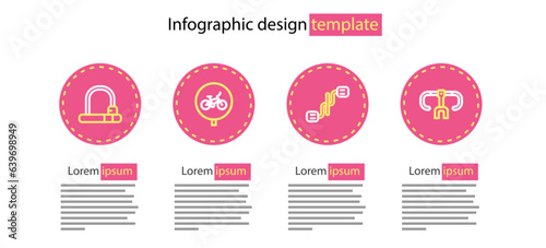 Set line Bicycle pedals, handlebar, and lock icon. Vector