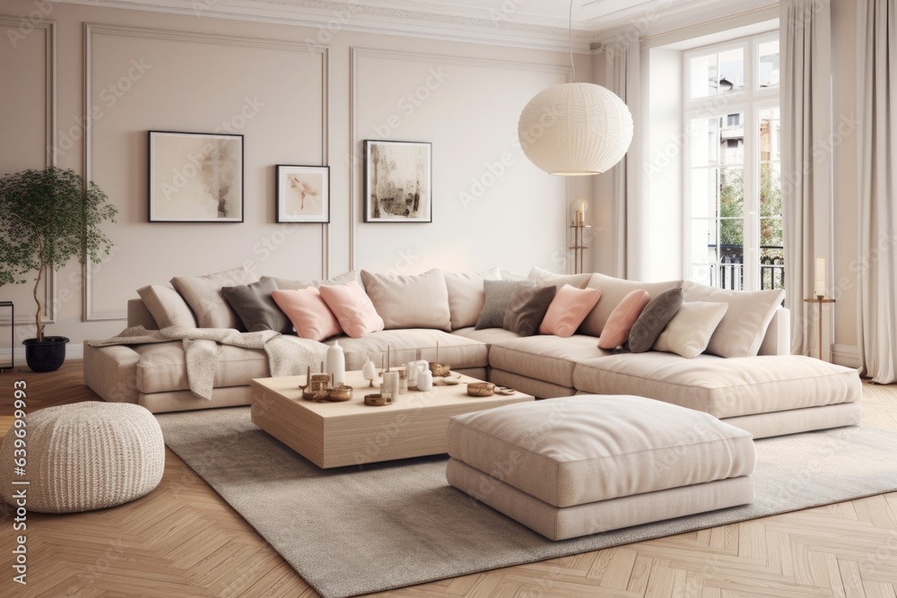 Fototapeta premium modern living room with fireplace