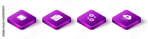 Set Isometric Cryptocurrency wallet, Smart contract, exchange and cloud mining icon. Vector