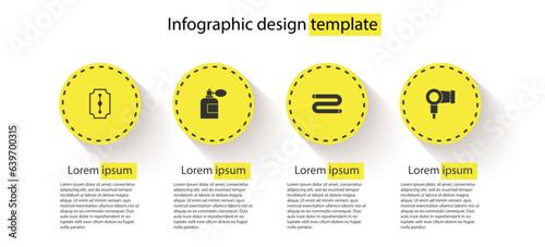 Set Blade razor, Aftershave bottle with atomizer, Towel and Hair dryer. Business infographic template. Vector