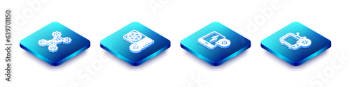 Set Isometric line Hourglass setting, Air conditioner, Power bank and Tv icon. Vector