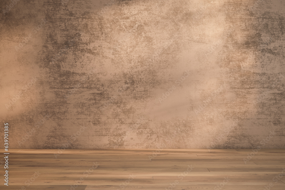 Empty room interior background, brown stucco wall, white wall, wooden floor 3d rendering Empty room interior background, brown stucco wall, white wall, wooden floor 3d rendering