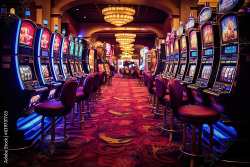 Many slot machines inside a casino