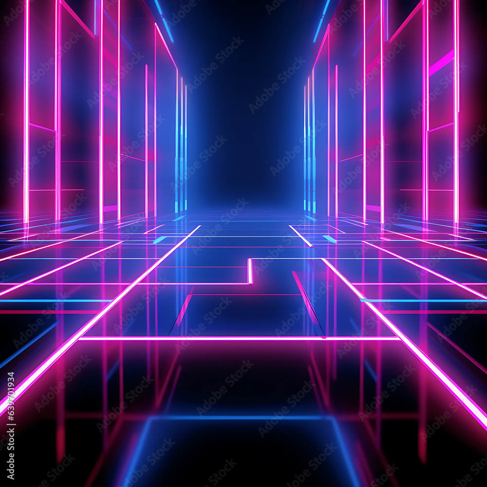 Fototapeta premium 3d render, glowing lines, tunnel, neon lights, virtual reality, abstract background