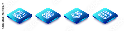 Set Isometric line Browser with exclamation mark, Books about programming, Processor and Search engine icon. Vector