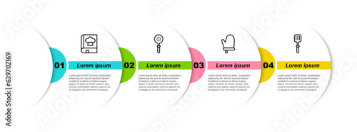 Set line Cookbook, Spatula, Oven glove and Barbecue spatula. Business infographic template. Vector
