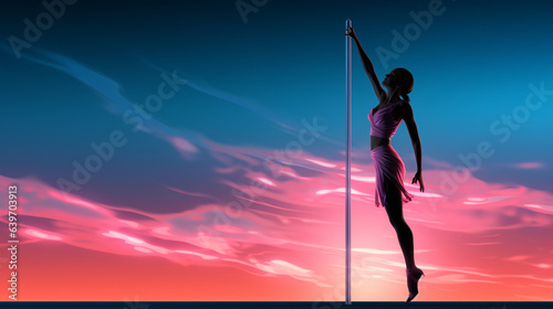 Skybound Grace: Female Ballet Dancer on Pole (Illustration)