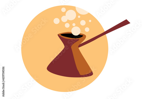 The perfect morning coffee is almost ready. Coffee is prepared in a jezva. Vector image for prints, poster and illustrations. photo