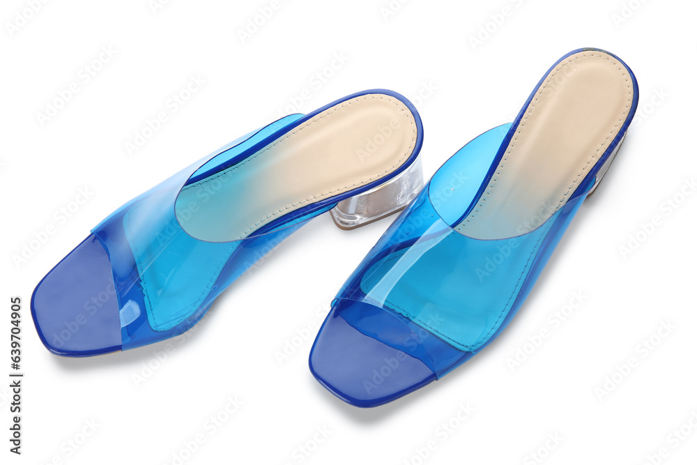 Stylish blue sandals on white background Stylish blue sandals on white background