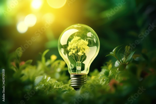 Illuminating Sustainability: Green Plant Tree Encased in a Light Bulb