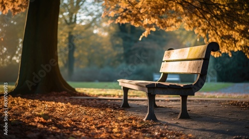 A parkbench at the park during autumn