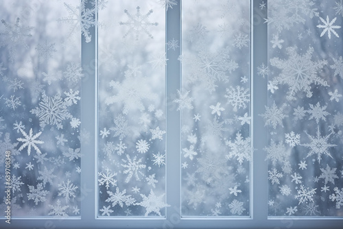 Winter window with snowflakes shape frost. Generative AI © lanych