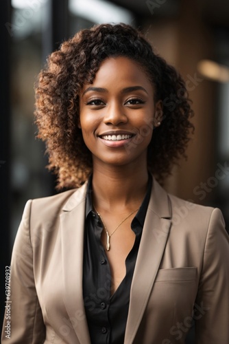 Business black woman smiling happy