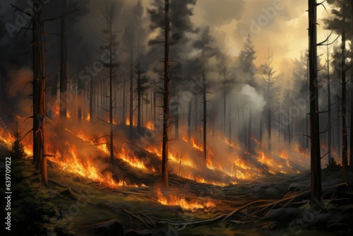 tragedy unfolds: forest ablaze with destructive beauty, Generative AI