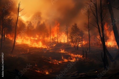 tragedy unfolds: forest ablaze with destructive beauty, Generative AI © avrezn