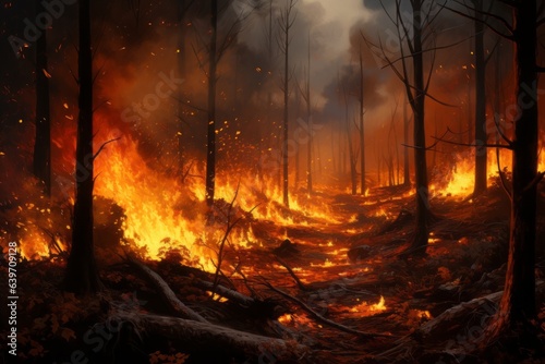 tragedy unfolds: forest ablaze with destructive beauty, Generative AI