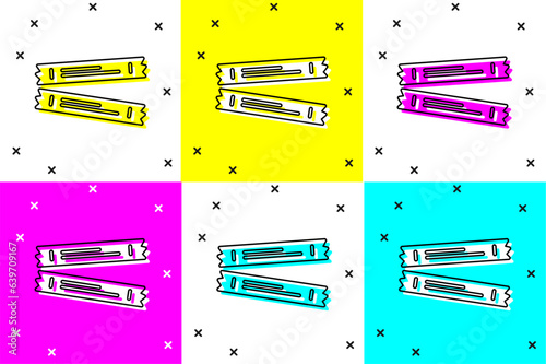Set Sugar stick packets icon isolated on color background. Blank individual package for bulk food products as coffee, salt, spices. Vector