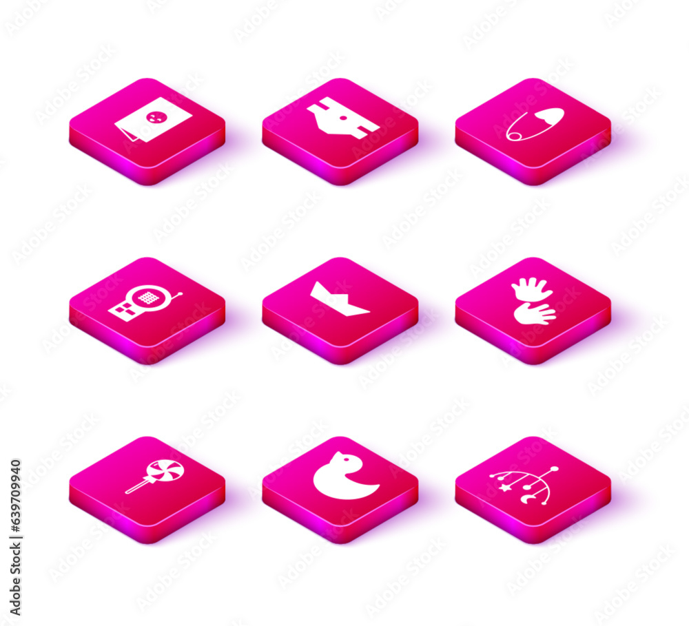 Set Lollipop, Rubber duck, Baby Monitor Walkie Talkie, Folded paper boat, crib hanging toys, hands print, Classic steel safety pin and absorbent diaper icon. Vector Set Lollipop, Rubber duck, Baby Monitor Walkie Talkie, Folded paper boat, crib hanging toys, hands print, Classic steel safety pin and absorbent diaper icon. Vector