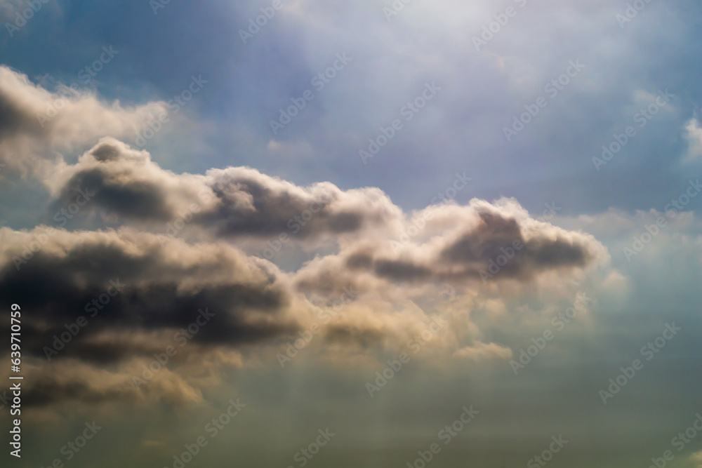 Obraz premium Amazing pictures of variety of clouds at different moments, lighting, time of day. To create atmospheric collages, like background, screensaver, desktop wallpaper, add various inscriptions, postcards