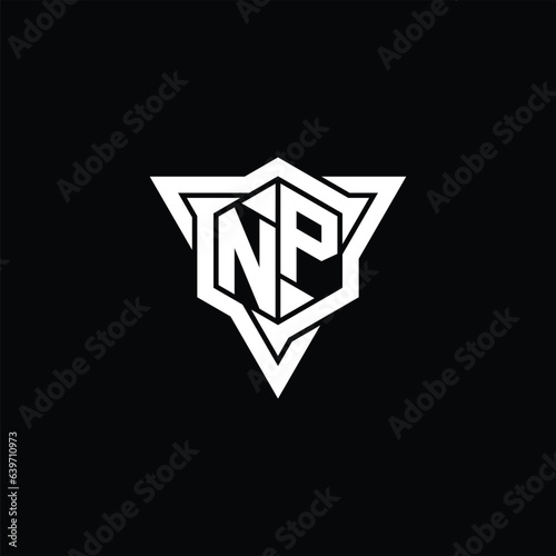 NP Logo monogram hexagon shape with triangle outline sharp slice style design template