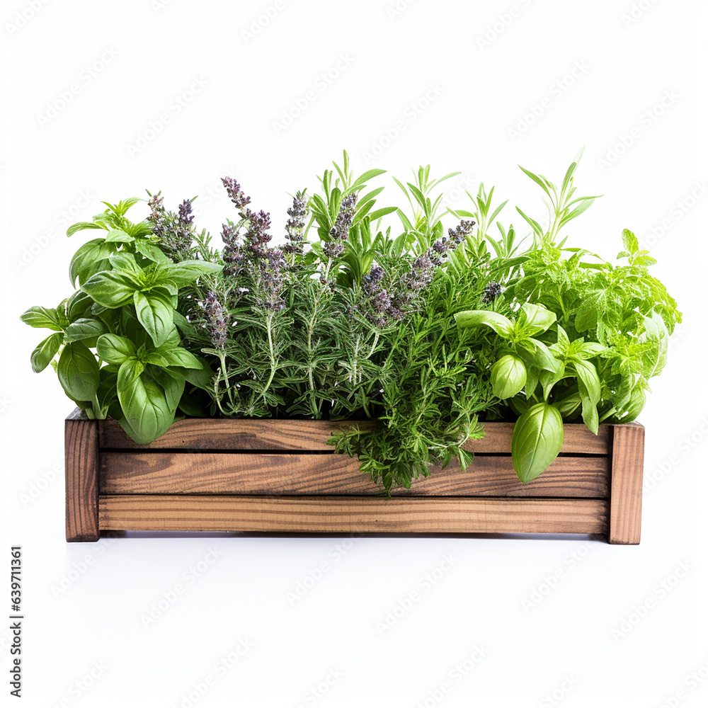 Box with live spices. fresh greens. AI generation.. Box with live spices. fresh greens. AI generation..