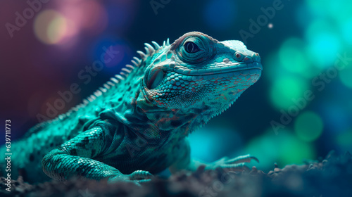 Vibrant Green Scaly Lizard Close-Up - Generative AI